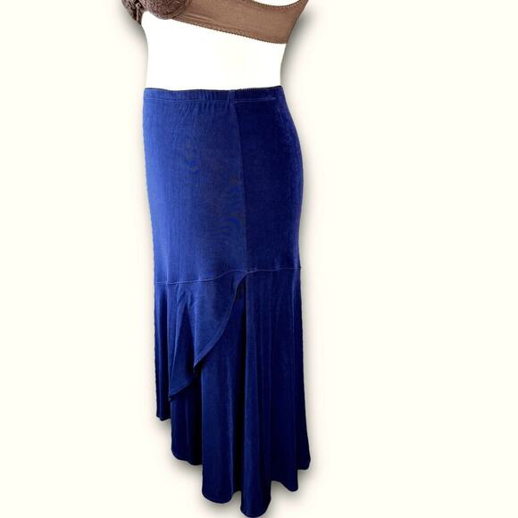 Chico's Travelers Slinky Stretch Maxi Skirt Faux Wrap Pullon Size L/12 Dark Blue - Picture 3 of 11